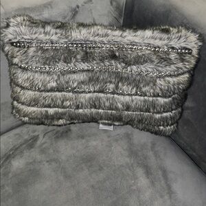 Jennifer Lopez Silver-Grey Faux Fur Jeweled Throw Pillow